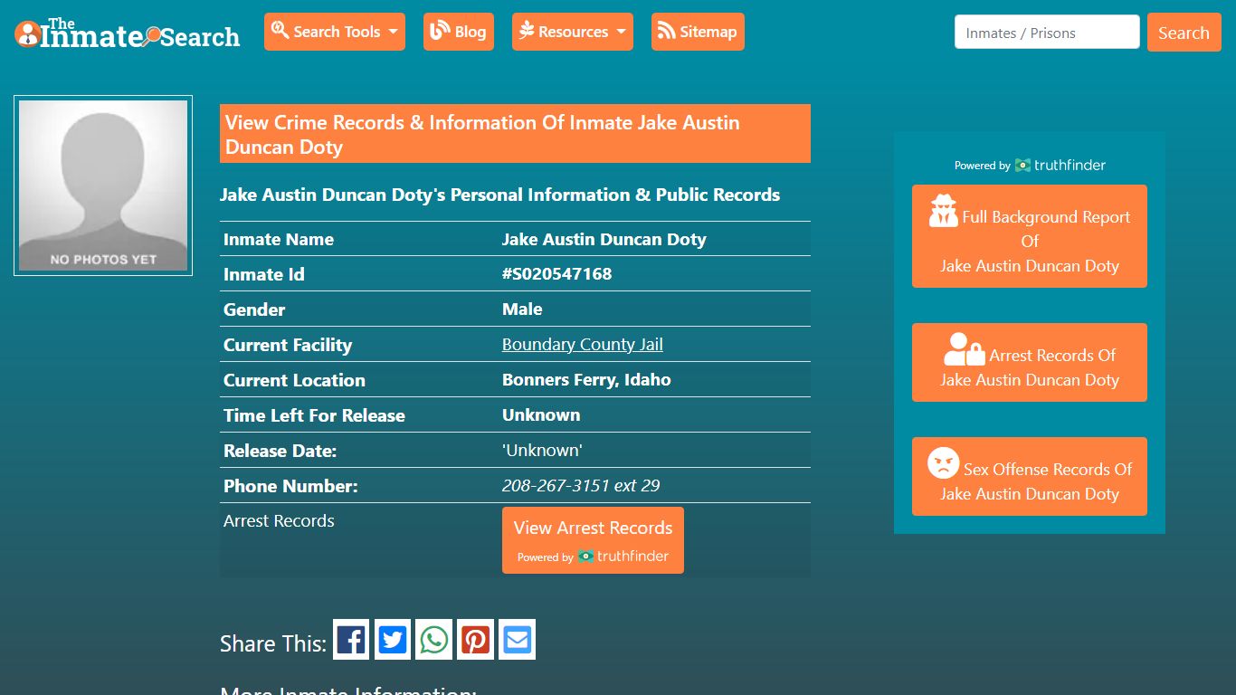 View Crime Records & Information Of Inmate Jake Austin Duncan Doty